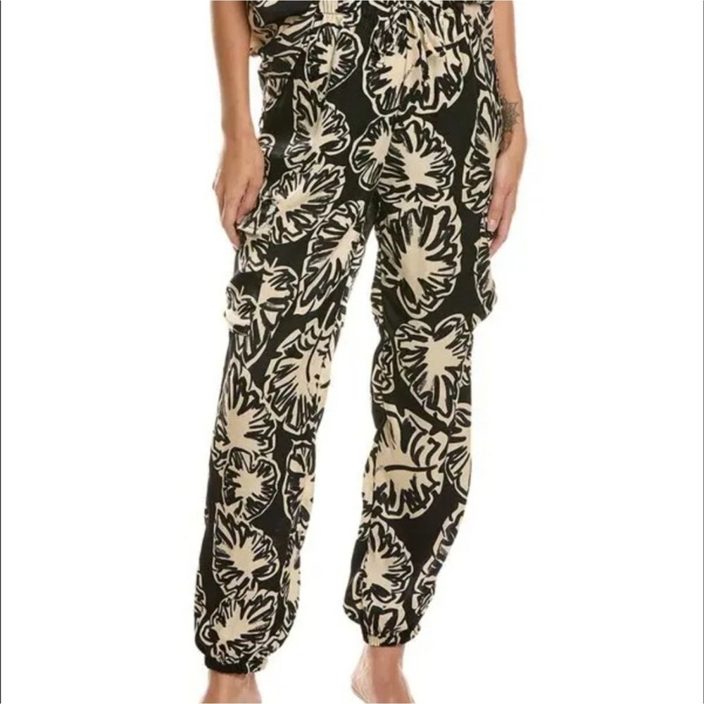 Coastal Resort Tropical palm Print Jogger Pants Rachel Roy Large Boho Vacation